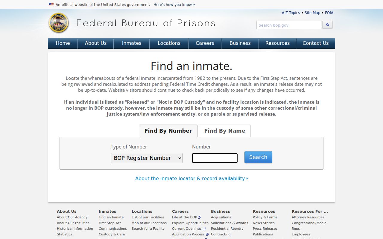 Federal inmate locator for custody after a Young County federal arrest