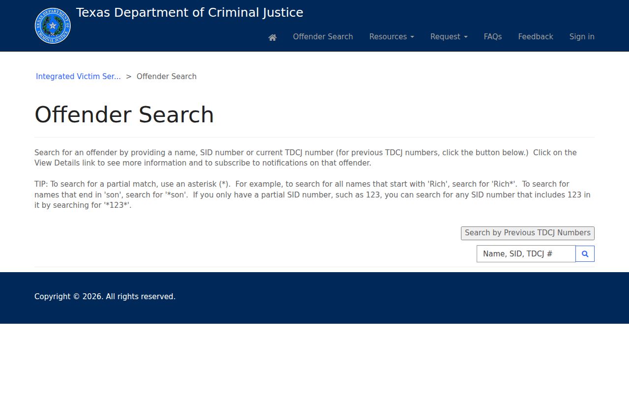 IVSS offender status search after a Young County criminal case