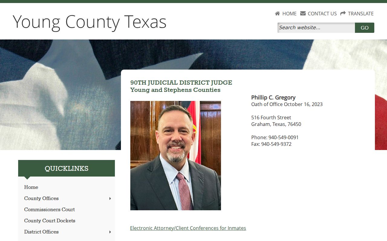 Young County court case page for the 90th Judicial District Court