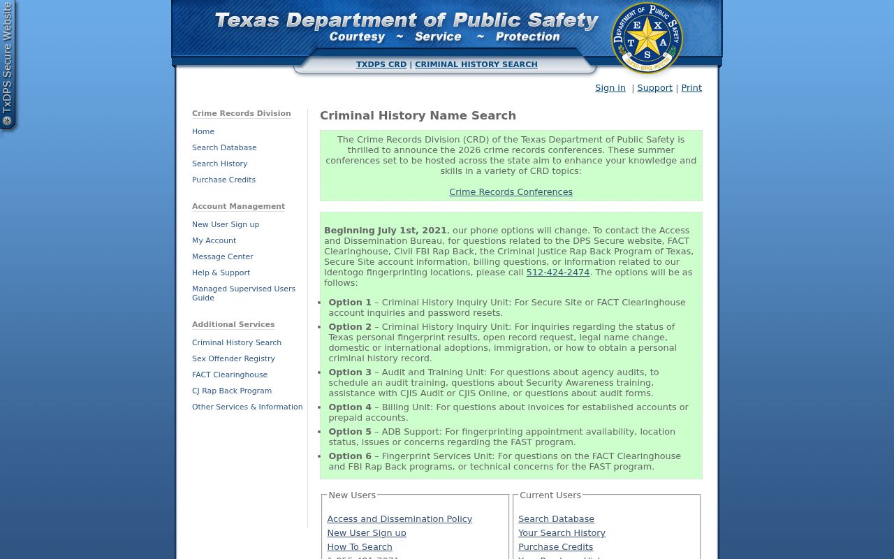 Young County criminal history search through Texas DPS