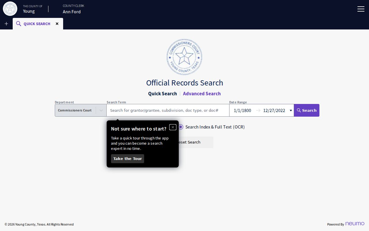 Young County official records search and criminal docket limitation