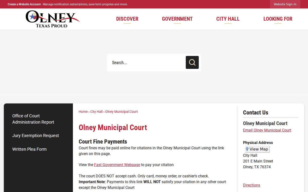 Olney criminal court record payment warnings and Class C warrant policy
